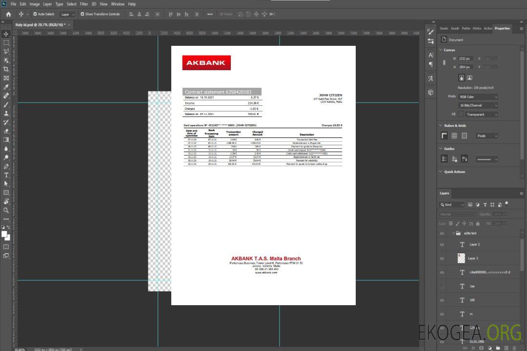 Relevé bancaire de Malte Akbank template Relevé bancaire de Malte Akbank template